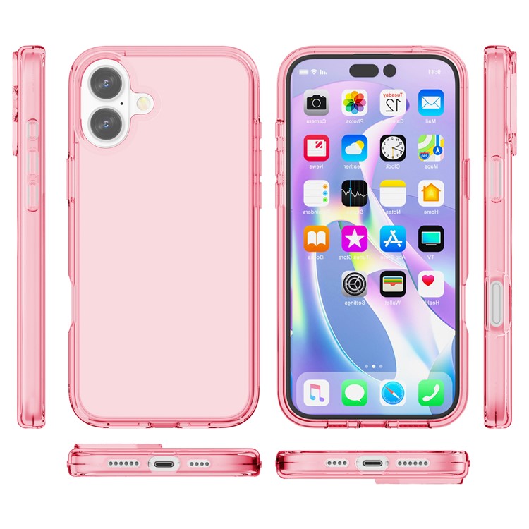 For iPhone 16 Plus Case Transparent PC + TPU Hybrid Phone Cover - Transparent Pink