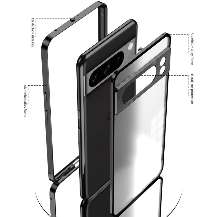 For Google Pixel 8 Pro Phone Case Pop-Up Snap Lock Aluminium Alloy Frame PC Back Cover - Tarnish