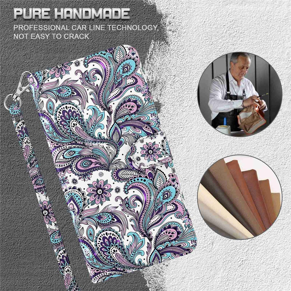 For Samsung Galaxy M13 4G PU Leather Flip Wallet Phone Case Stand Feature 3D Pattern Printing Magnetic Protection Phone Cover with Strap - Purple Impatiens