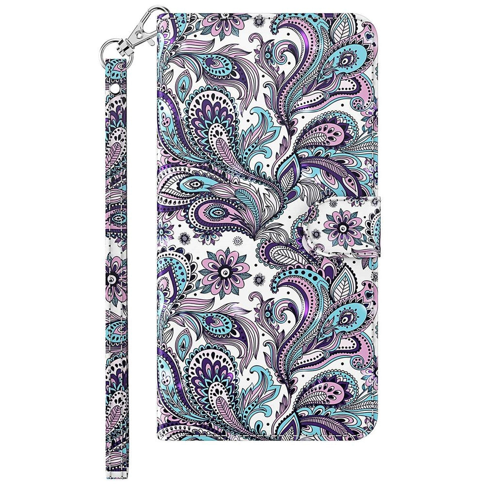 For Samsung Galaxy M13 4G PU Leather Flip Wallet Phone Case Stand Feature 3D Pattern Printing Magnetic Protection Phone Cover with Strap - Purple Impatiens
