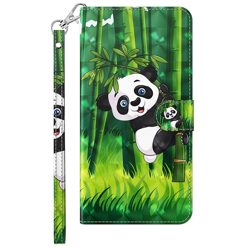 For Samsung Galaxy M13 4G PU Leather Flip Wallet Phone Case Stand Feature 3D Pattern Printing Magnetic Protection Phone Cover with Strap - Panda Climbing