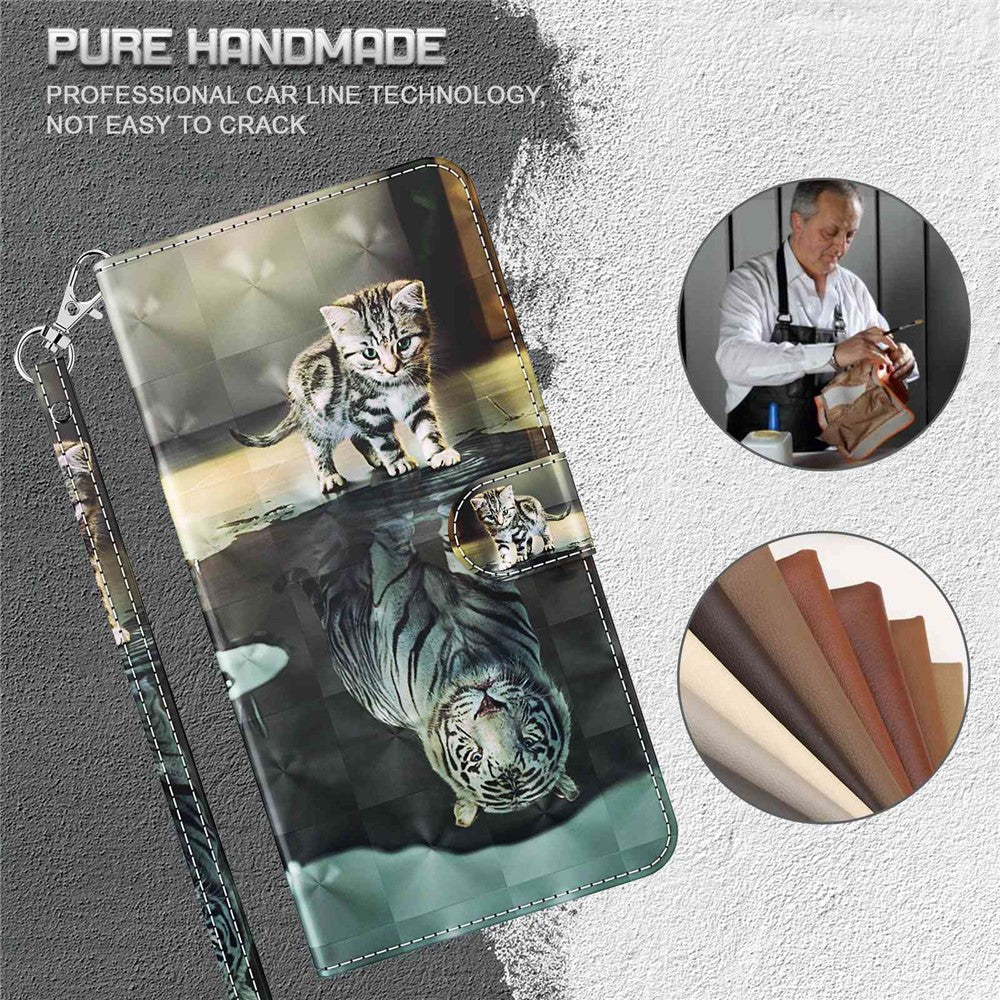 For Samsung Galaxy M33 5G (Global Version) 3D Pattern Printing PU Leather Case Viewing Stand Magnetic Protect Flip Wallet Cover with Strap - Cat / Tiger