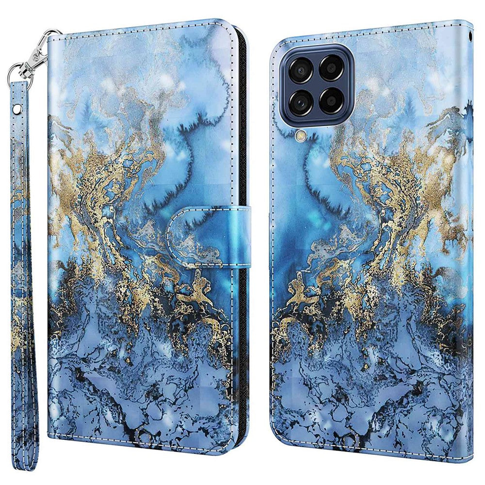 For Samsung Galaxy M33 5G (Global Version) 3D Pattern Printing PU Leather Case Viewing Stand Magnetic Protect Flip Wallet Cover with Strap - Bauhinia Valley
