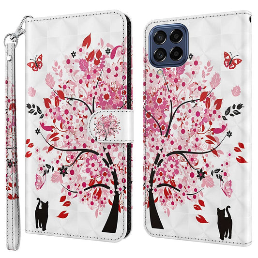 For Samsung Galaxy M33 5G (Global Version) 3D Pattern Printing PU Leather Case Viewing Stand Magnetic Protect Flip Wallet Cover with Strap - Wish Tree