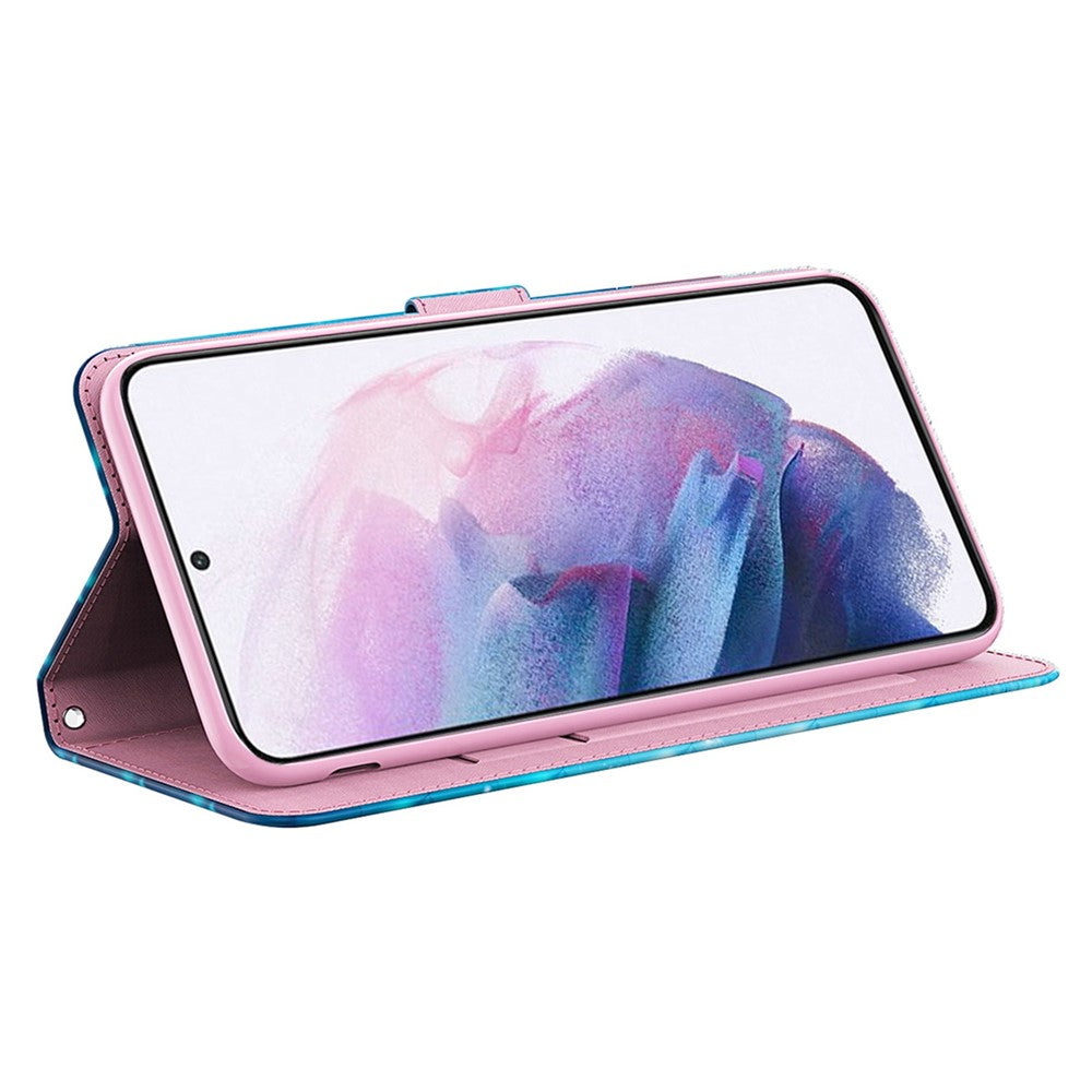 For Samsung Galaxy M33 5G (Global Version) 3D Pattern Printing PU Leather Case Viewing Stand Magnetic Protect Flip Wallet Cover with Strap - Blue Butterflies