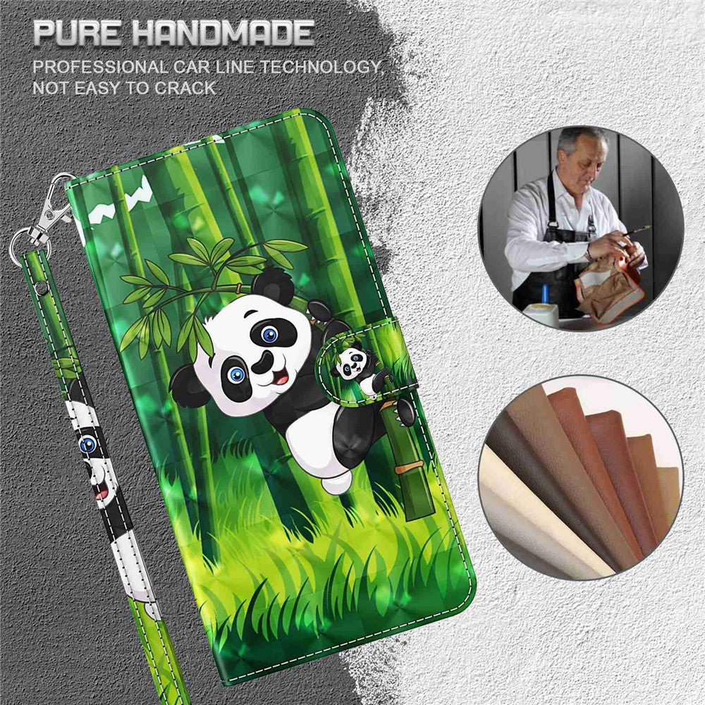 For Samsung Galaxy M33 5G (Global Version) 3D Pattern Printing PU Leather Case Viewing Stand Magnetic Protect Flip Wallet Cover with Strap - Panda Climbing