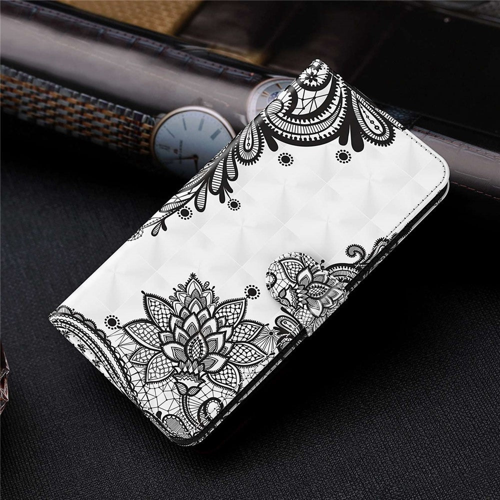 For Samsung Galaxy M33 5G (Global Version) 3D Pattern Printing PU Leather Case Viewing Stand Magnetic Protect Flip Wallet Cover with Strap - Lace Flower