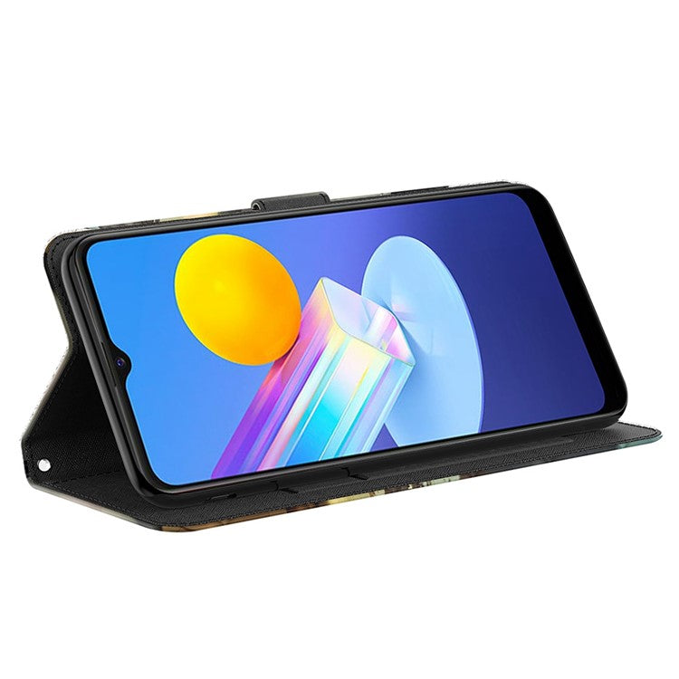 For vivo Y72 5G PU Leather Magnetic Case Stand Function 3D Pattern Printing Shockproof Soft TPU Wallet Cover with Strap - Cat / Tiger