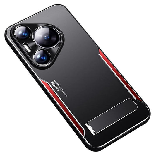 For Huawei Pura 70 Mobile Phone Case Slim-Fit Aluminum Alloy + TPU Phone Cover with Kickstand - Red