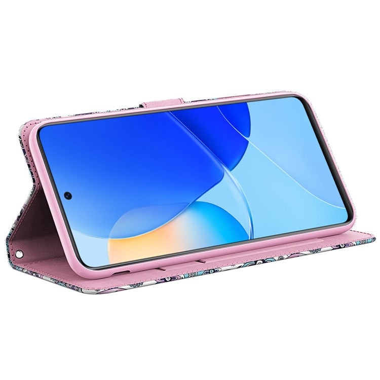 For Honor Magic4 Lite 4G / 5G PU Leather Flip Wallet Cover 3D Pattern Printing Stand Feature Magnetic Protective Phone Case with Strap - Purple Impatiens