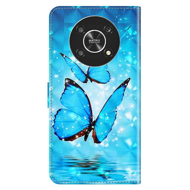 For Honor Magic4 Lite 4G / 5G PU Leather Flip Wallet Cover 3D Pattern Printing Stand Feature Magnetic Protective Phone Case with Strap - Blue Butterflies