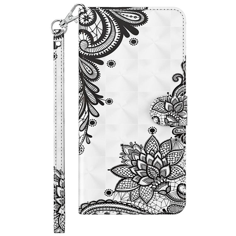 For Honor Magic4 Lite 4G / 5G PU Leather Flip Wallet Cover 3D Pattern Printing Stand Feature Magnetic Protective Phone Case with Strap - Lace Flower