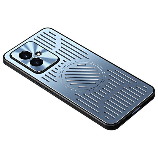 For Honor 100 5G Phone Case TPU+Aluminum Alloy Magnetic Heat Dissipation Back Cover - Blue