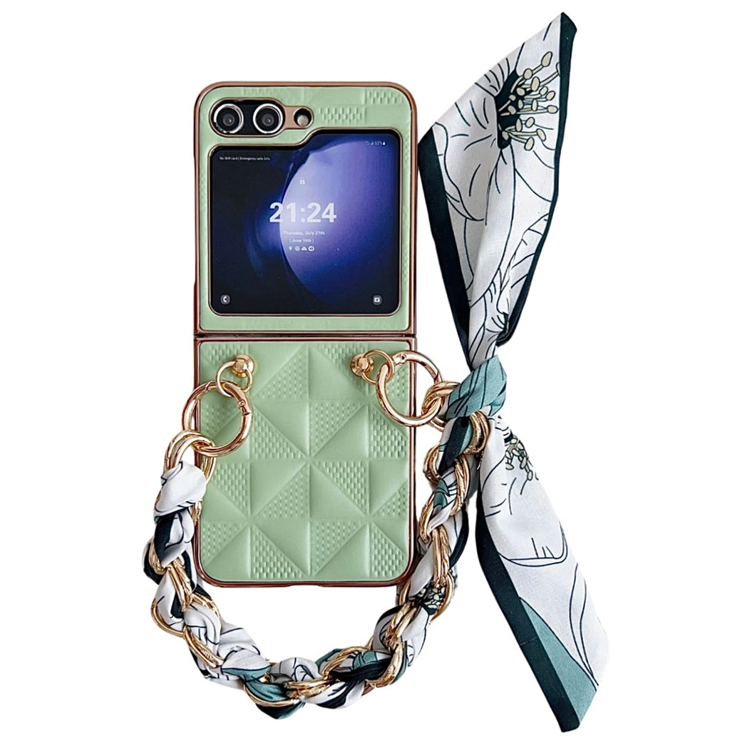 For Samsung Galaxy Z Flip6 5G Case Grid Texture Leather + PC Bracelet Phone Cover - Light Green