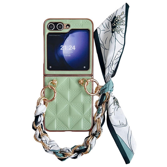 For Samsung Galaxy Z Flip6 5G Case Grid Texture Leather + PC Bracelet Phone Cover - Light Green