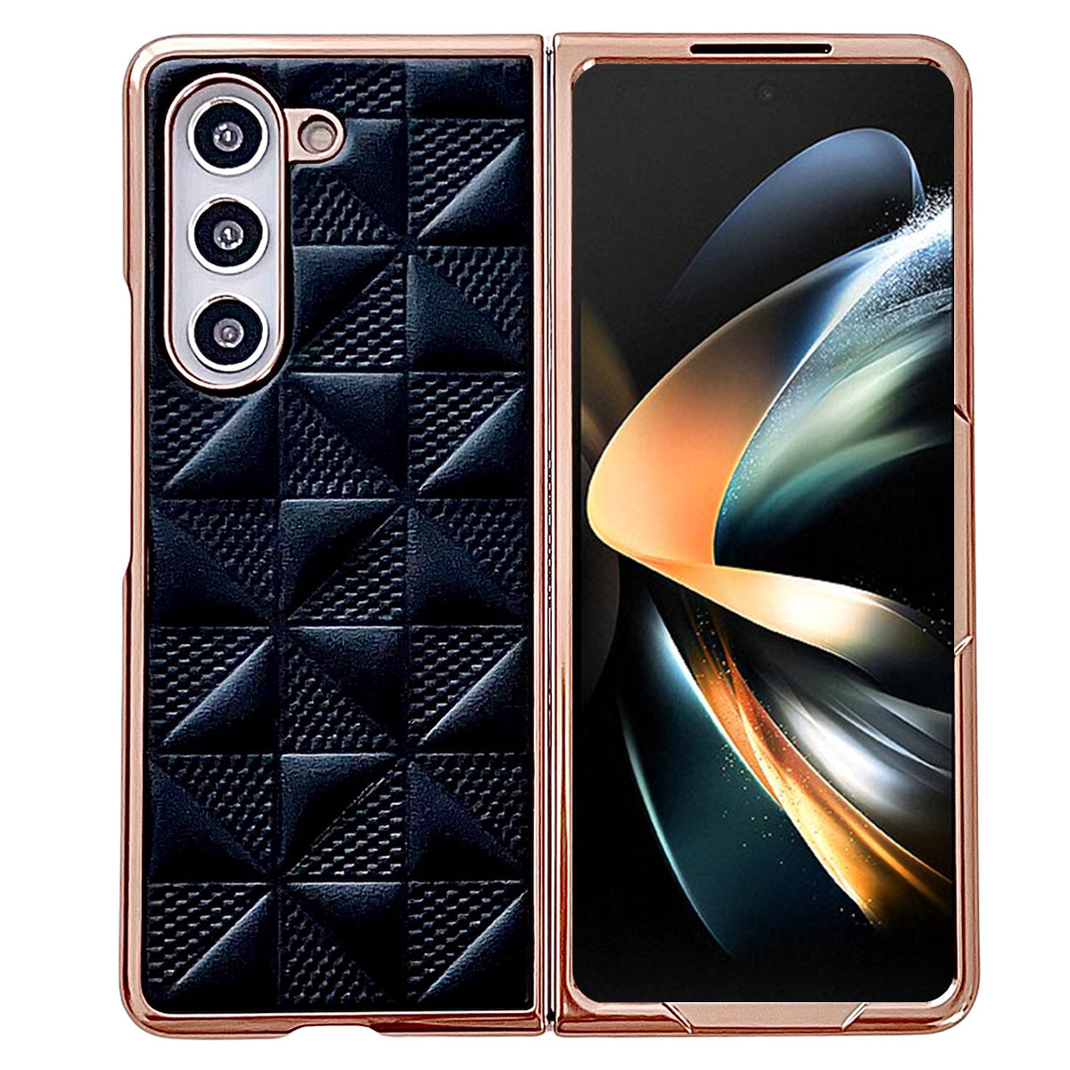 For Samsung Galaxy Z Fold6 5G Case Grid Pattern PU Leather+PC Electroplating Phone Cover - Black