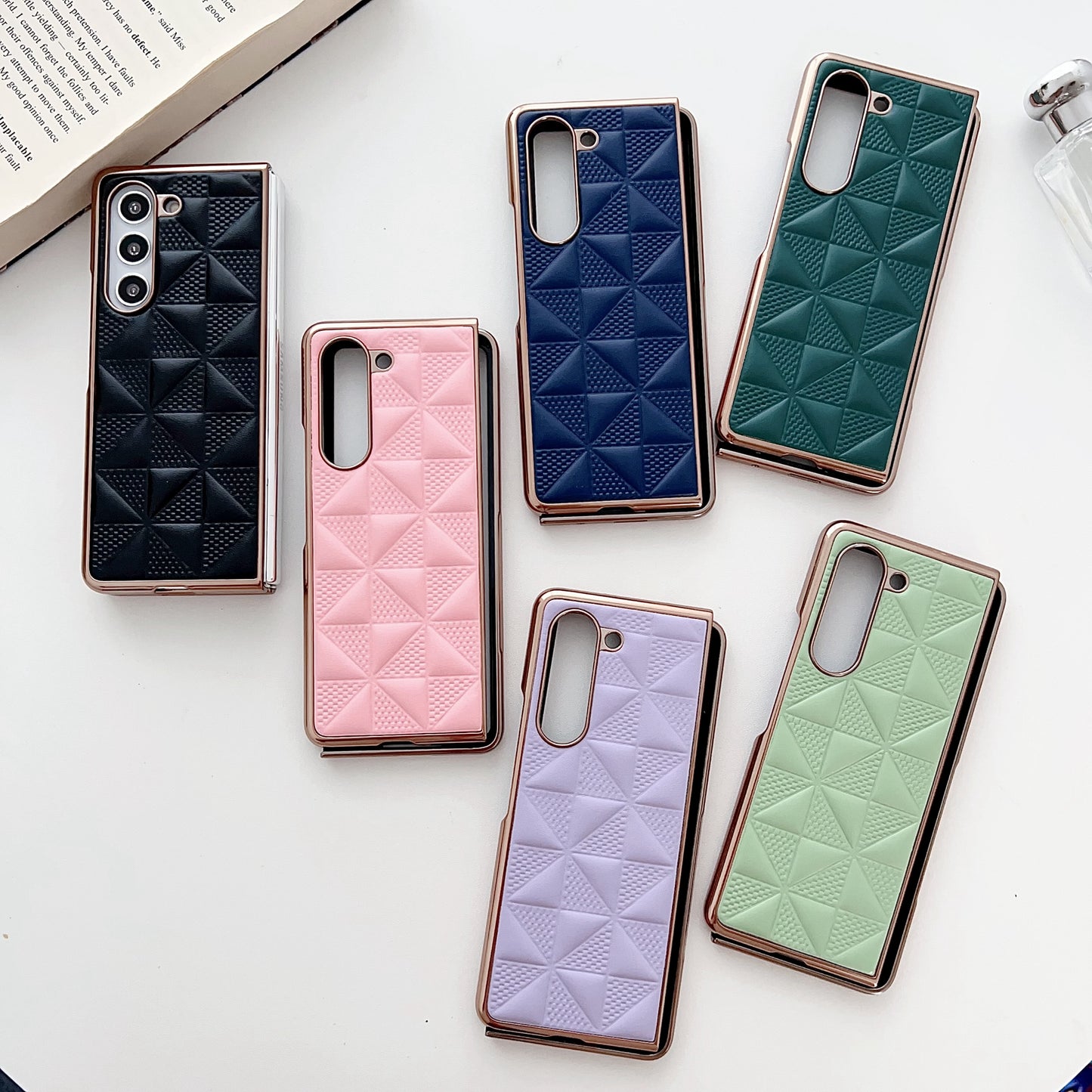 For Samsung Galaxy Z Fold6 5G Case Grid Pattern PU Leather+PC Electroplating Phone Cover - Black