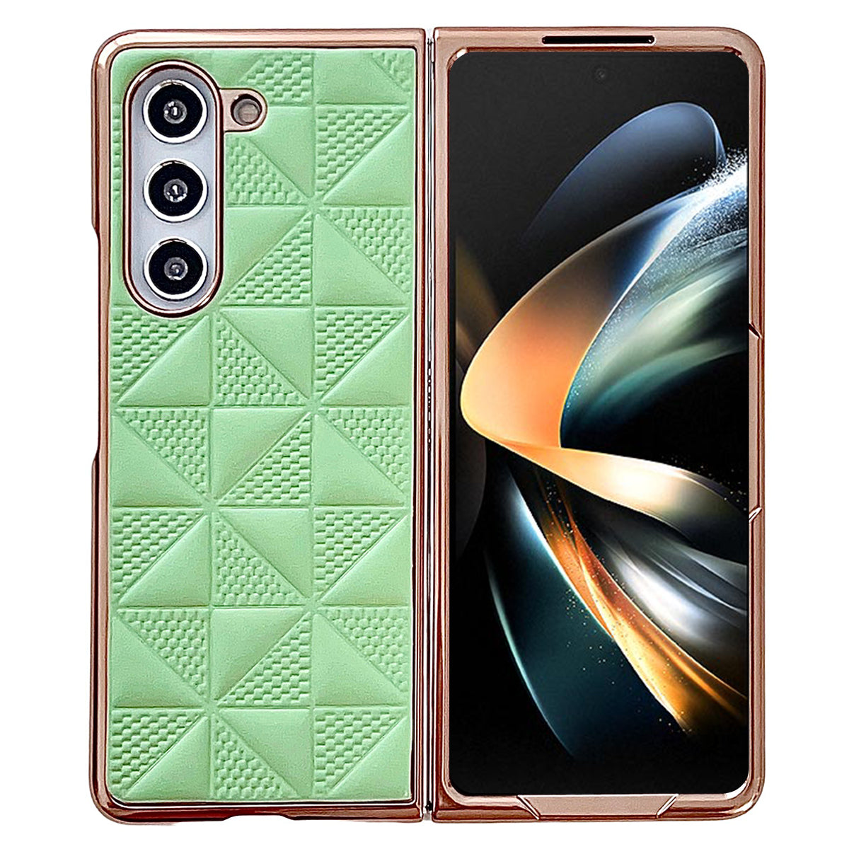 For Samsung Galaxy Z Fold6 5G Case Grid Pattern PU Leather+PC Electroplating Phone Cover - Light Green