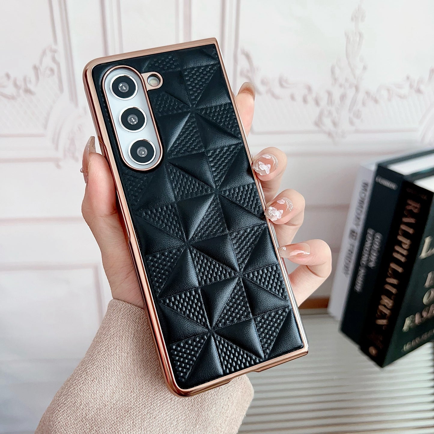 For Samsung Galaxy Z Fold6 5G Case Grid Pattern PU Leather+PC Electroplating Phone Cover - Sapphire