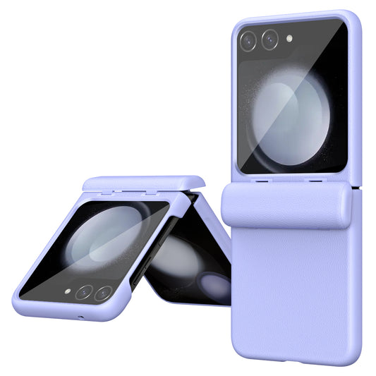 For Samsung Galaxy Z Flip6 5G Case Textured Leather + PC Hinge Protection Phone Cover - Purple