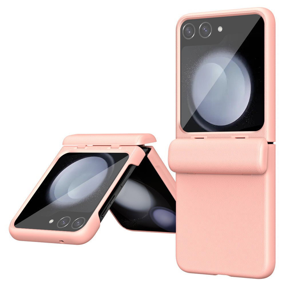 For Samsung Galaxy Z Flip7 FE 5G / Z Flip6 5G / Z Flip5 5G Case Textured Leather + PC Hinge Protection Phone Cover - Pink