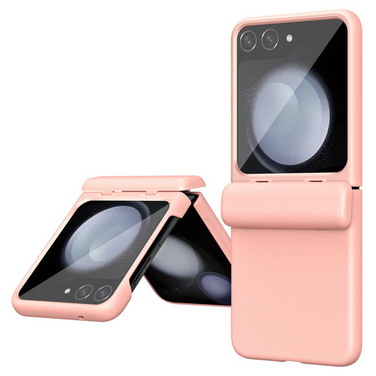 For Samsung Galaxy Z Flip7 FE 5G / Z Flip6 5G / Z Flip5 5G Case Textured Leather + PC Hinge Protection Phone Cover - Pink