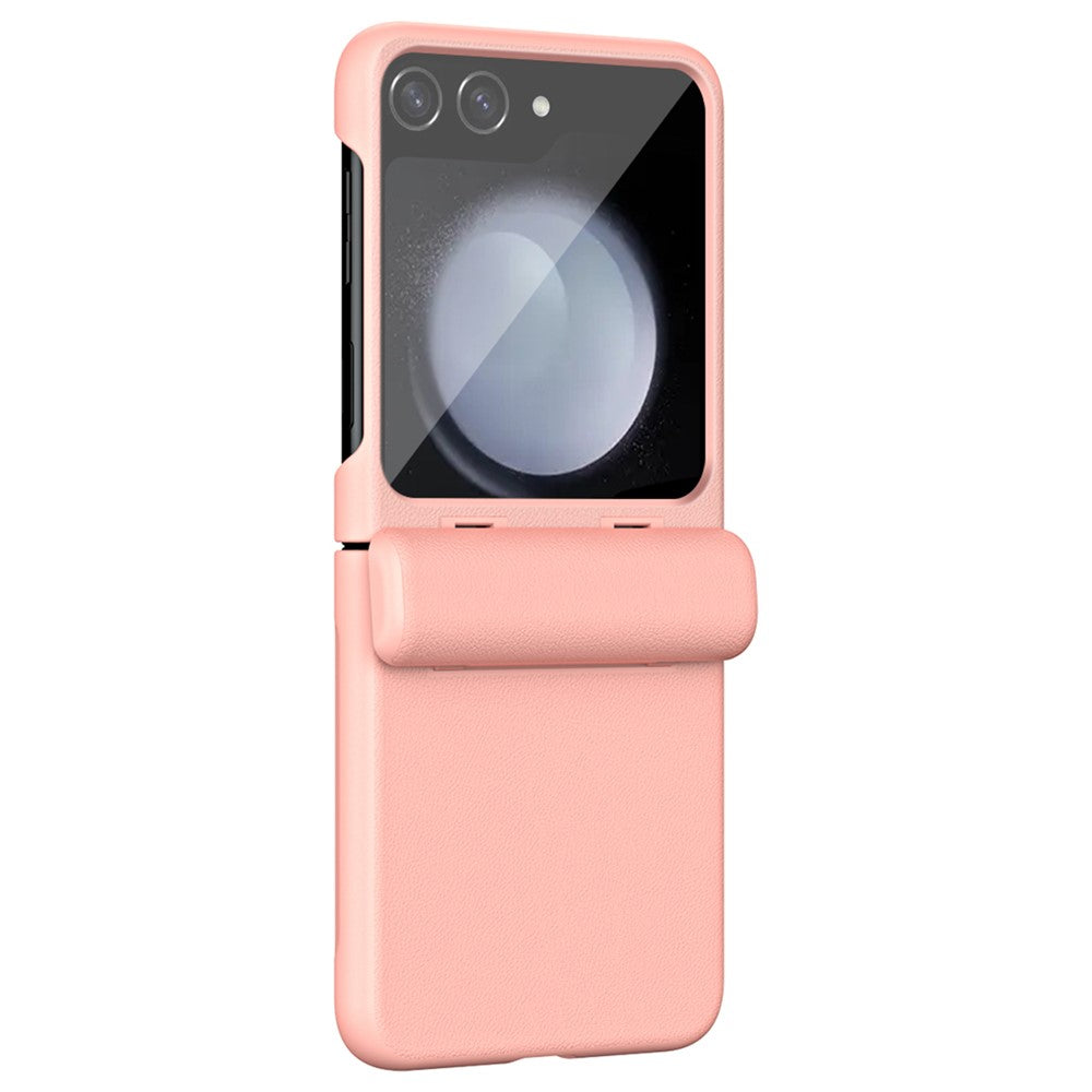 For Samsung Galaxy Z Flip7 FE 5G / Z Flip6 5G / Z Flip5 5G Case Textured Leather + PC Hinge Protection Phone Cover - Pink