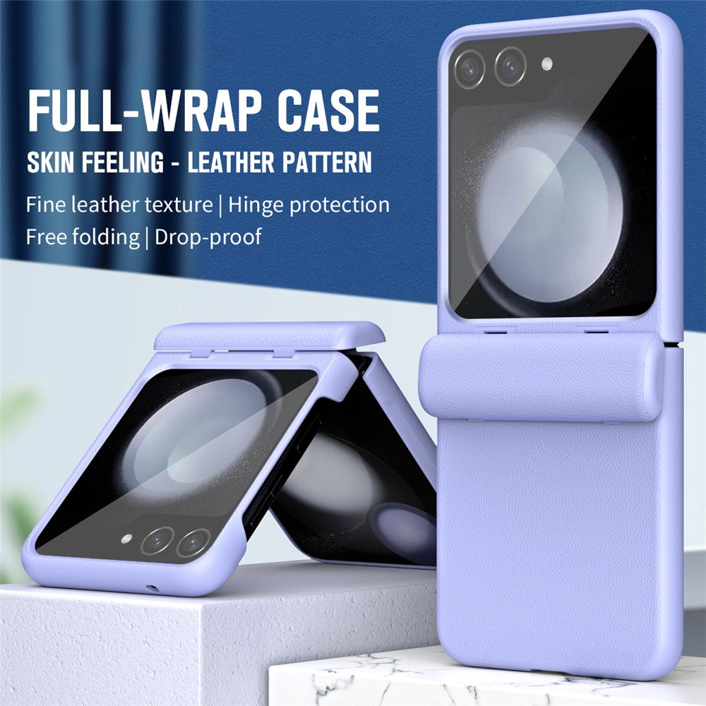 For Samsung Galaxy Z Flip7 FE 5G / Z Flip6 5G / Z Flip5 5G Case Textured Leather + PC Hinge Protection Phone Cover - Pink