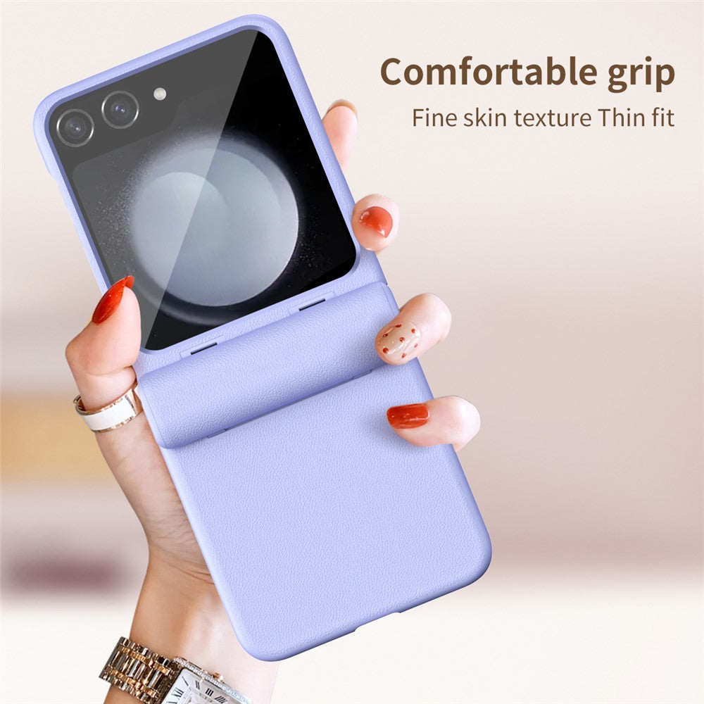 For Samsung Galaxy Z Flip7 FE 5G / Z Flip6 5G / Z Flip5 5G Case Textured Leather + PC Hinge Protection Phone Cover - Pink