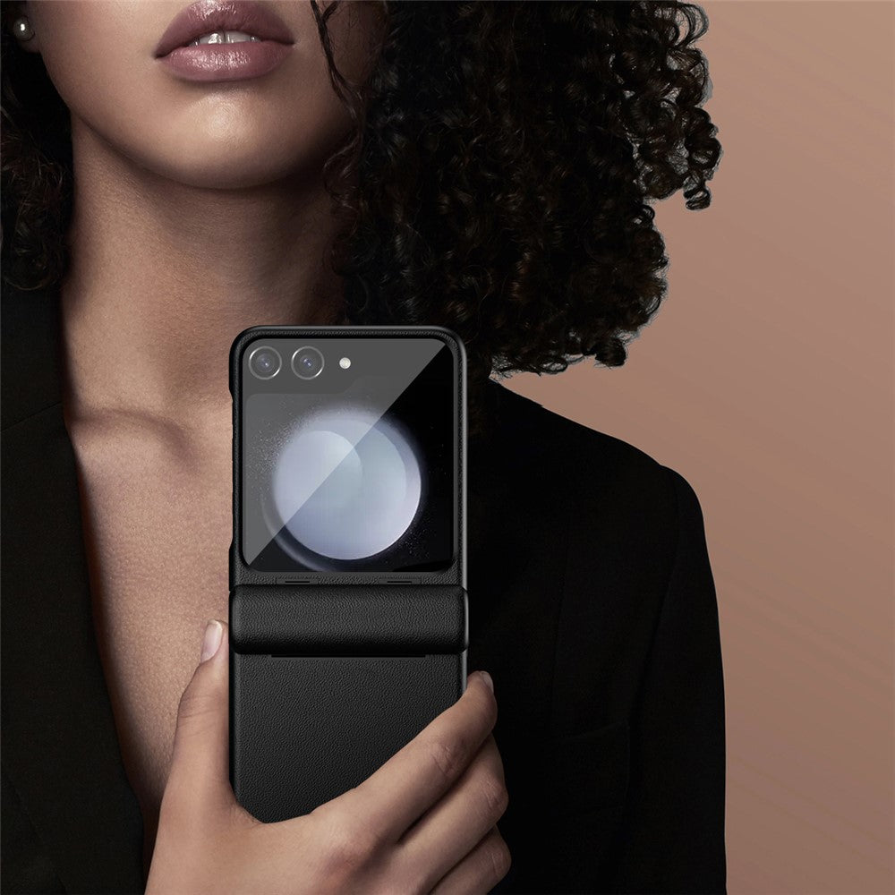 For Samsung Galaxy Z Flip7 FE 5G / Z Flip6 5G / Z Flip5 5G Case Textured Leather + PC Hinge Protection Phone Cover - Pink