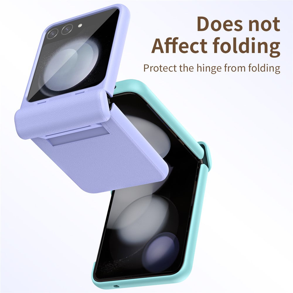 For Samsung Galaxy Z Flip7 FE 5G / Z Flip6 5G / Z Flip5 5G Case Textured Leather + PC Hinge Protection Phone Cover - Pink