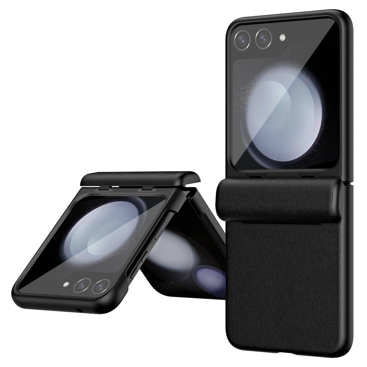 For Samsung Galaxy Z Flip6 5G Case Textured Leather + PC Hinge Protection Phone Cover - Black