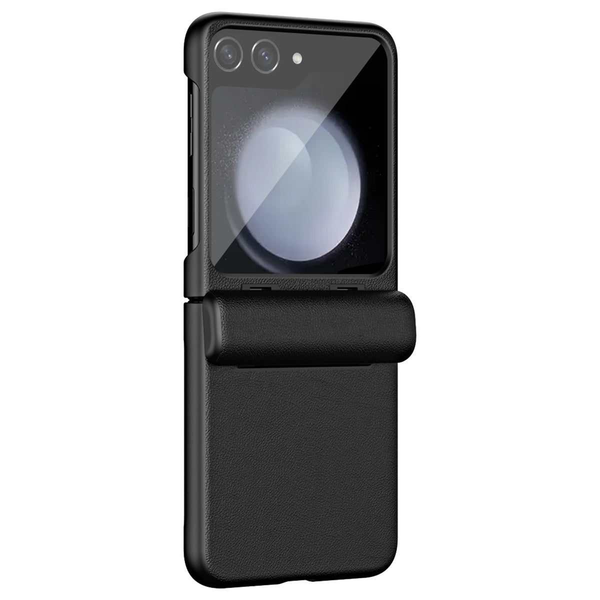 For Samsung Galaxy Z Flip6 5G Case Textured Leather + PC Hinge Protection Phone Cover - Black