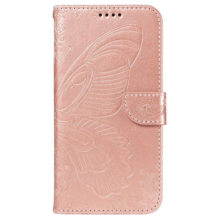 For iPhone 16 Plus Leather Case Butterfly Pattern Wallet Card Slots Phone Cover - Rose Gold