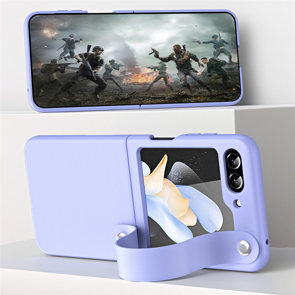 For Samsung Galaxy Z Flip7 FE 5G / Z Flip6 5G / Z Flip5 5G Case PU Leather + PC Phone Cover with Grip Strap - Purple