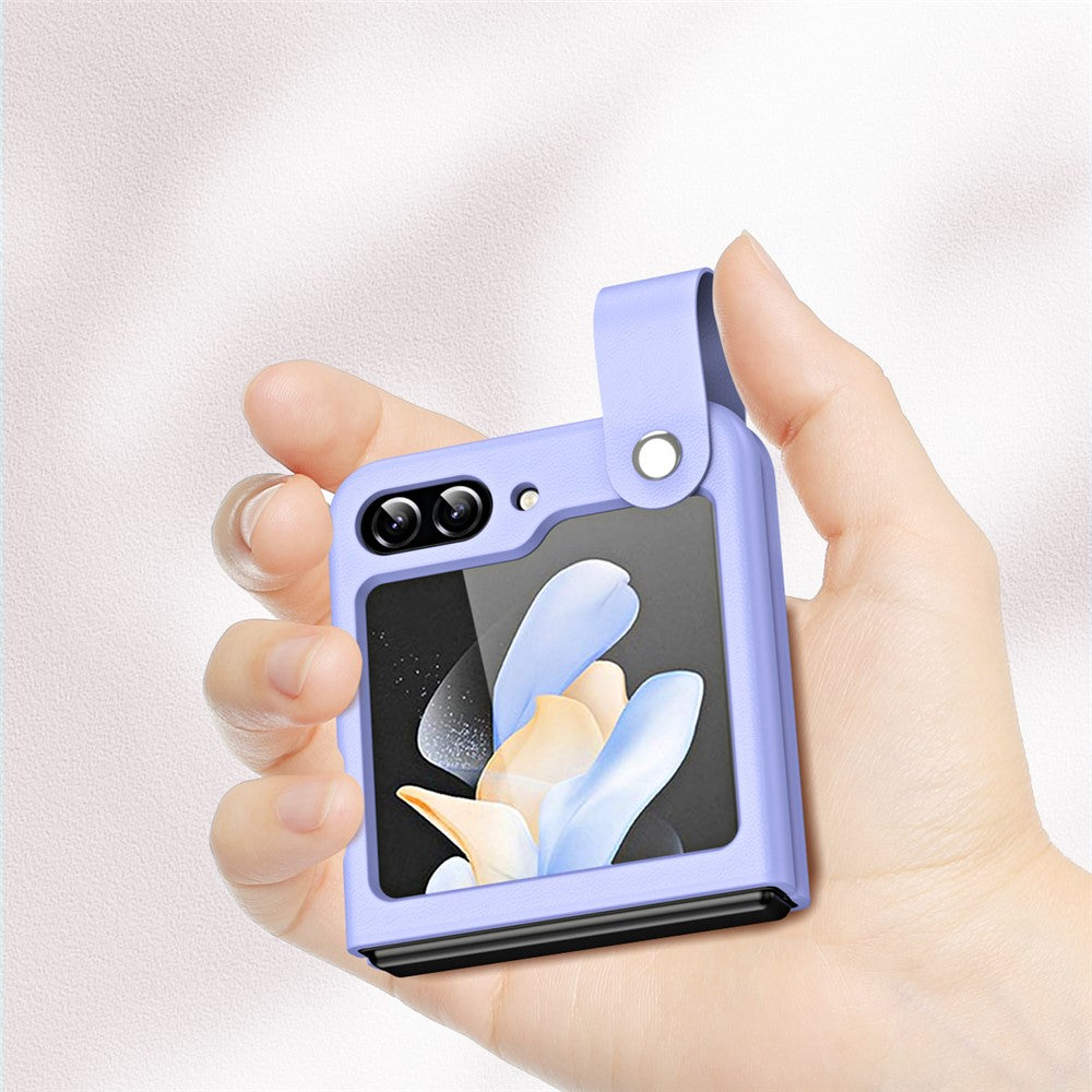 For Samsung Galaxy Z Flip7 FE 5G / Z Flip6 5G / Z Flip5 5G Case PU Leather + PC Phone Cover with Grip Strap - Purple