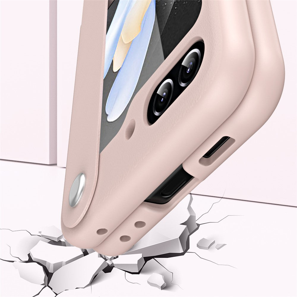 For Samsung Galaxy Z Flip7 FE 5G / Z Flip6 5G / Z Flip5 5G Case PU Leather + PC Phone Cover with Grip Strap - Green