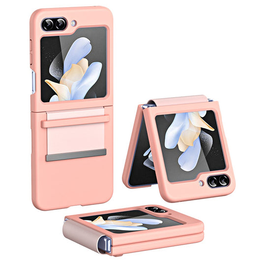 For Samsung Galaxy Z Flip7 FE 5G / Z Flip6 5G / Z Flip5 5G Hard PC Phone Case Retractable Strap Hinge Protection Phone Cover - Pink