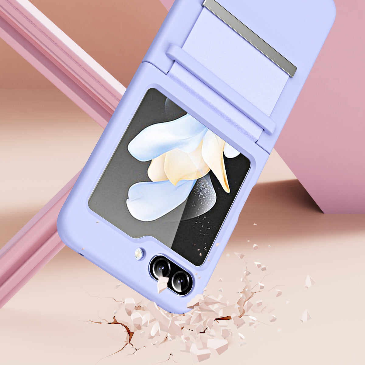 For Samsung Galaxy Z Flip6 5G Hard PC Phone Case Retractable Strap Hinge Protection Phone Cover - Pink