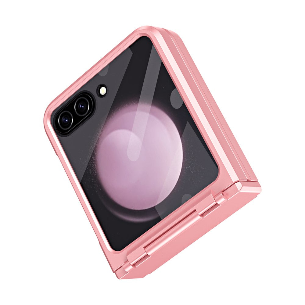 For Samsung Galaxy Z Flip7 FE 5G / Z Flip6 5G / Z Flip5 5G Case Hard PC Non-Slip Phone Cover with Tempered Glass Film - Pink