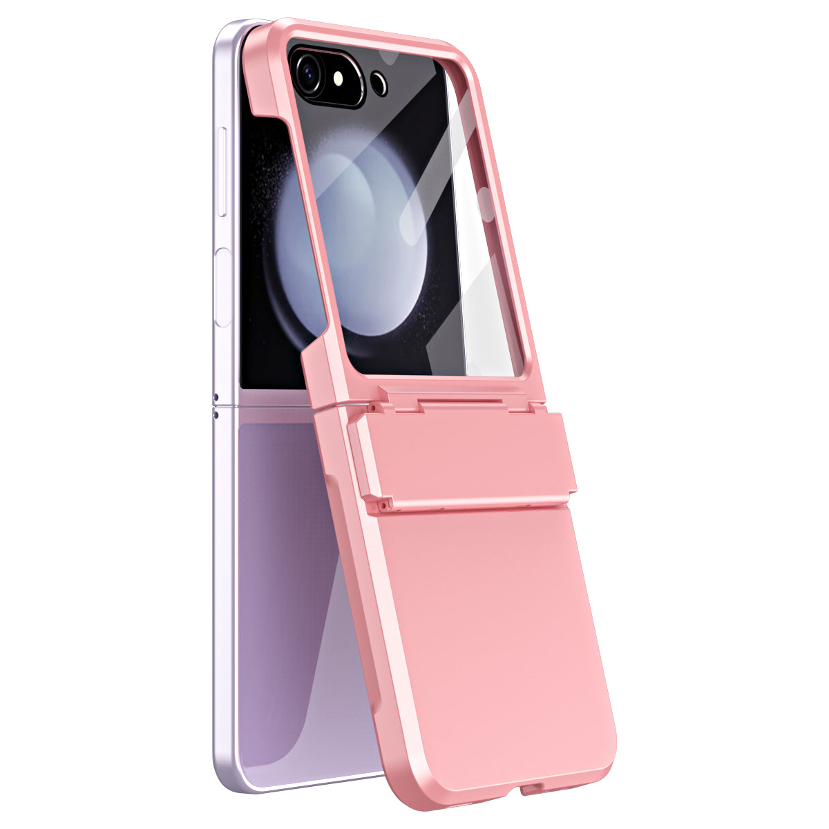 For Samsung Galaxy Z Flip6 5G Case Hard PC Non-Slip Phone Cover with Tempered Glass Film - Pink