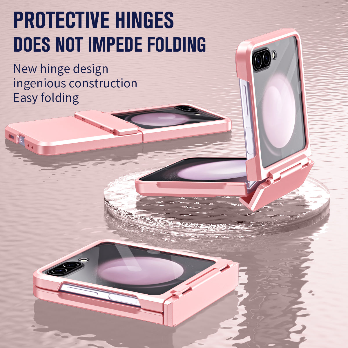 For Samsung Galaxy Z Flip6 5G Case Hard PC Non-Slip Phone Cover with Tempered Glass Film - Pink