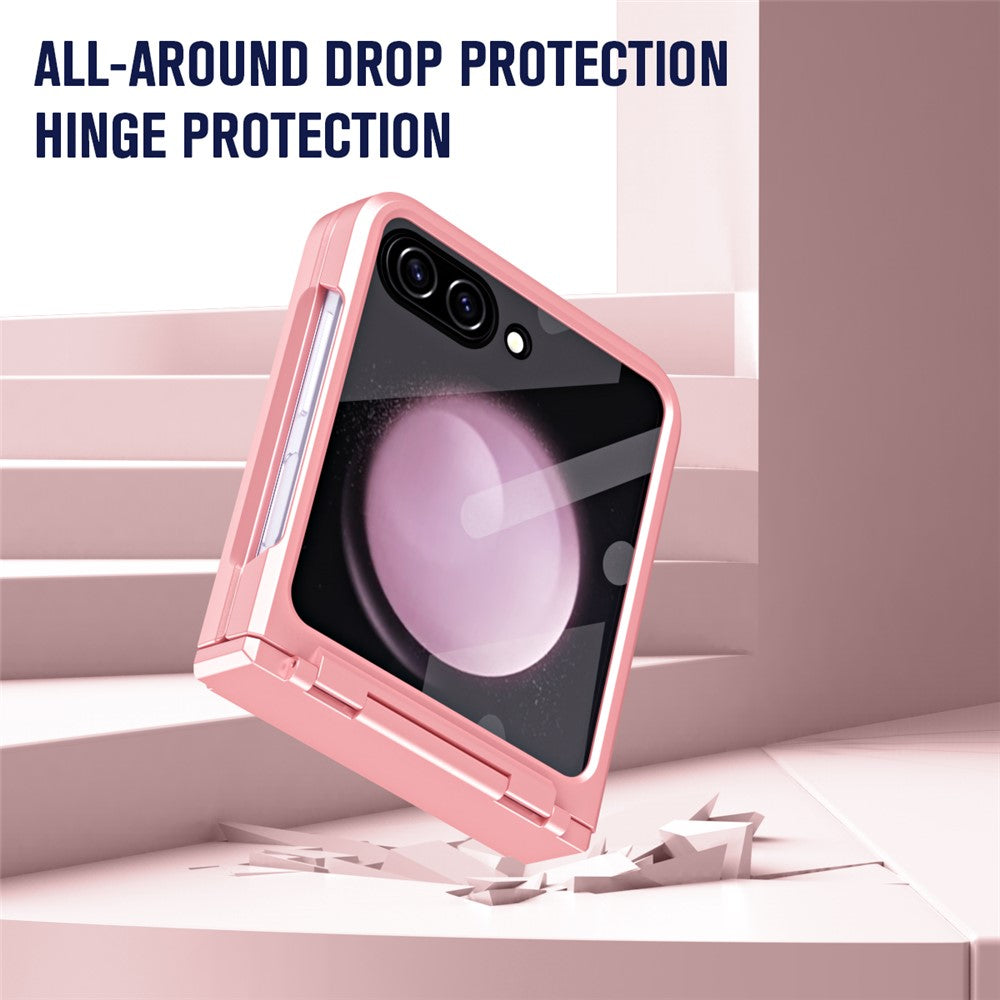 For Samsung Galaxy Z Flip7 FE 5G / Z Flip6 5G / Z Flip5 5G Case Hard PC Non-Slip Phone Cover with Tempered Glass Film - Pink