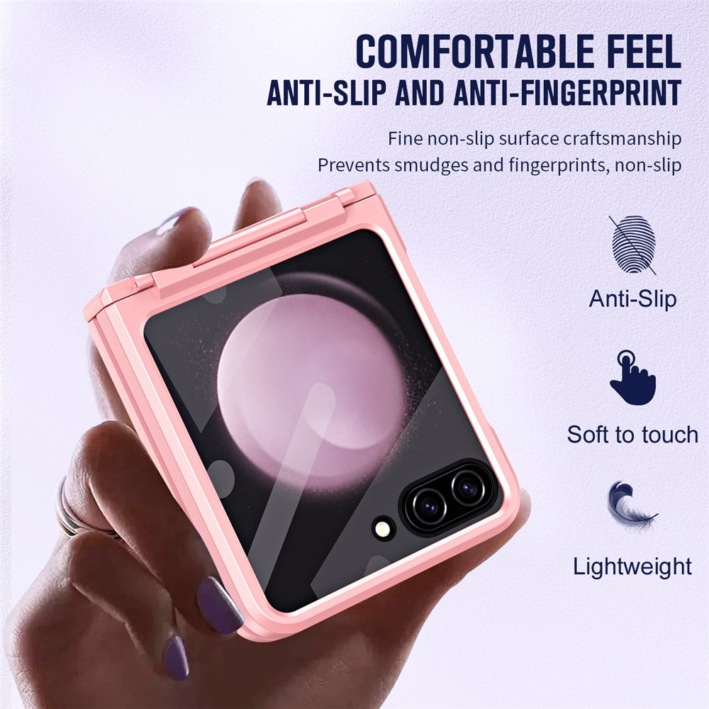 For Samsung Galaxy Z Flip7 FE 5G / Z Flip6 5G / Z Flip5 5G Case Hard PC Non-Slip Phone Cover with Tempered Glass Film - Pink
