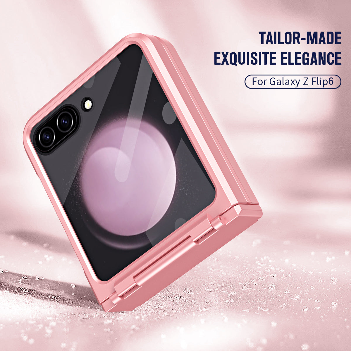 For Samsung Galaxy Z Flip6 5G Case Hard PC Non-Slip Phone Cover with Tempered Glass Film - Pink