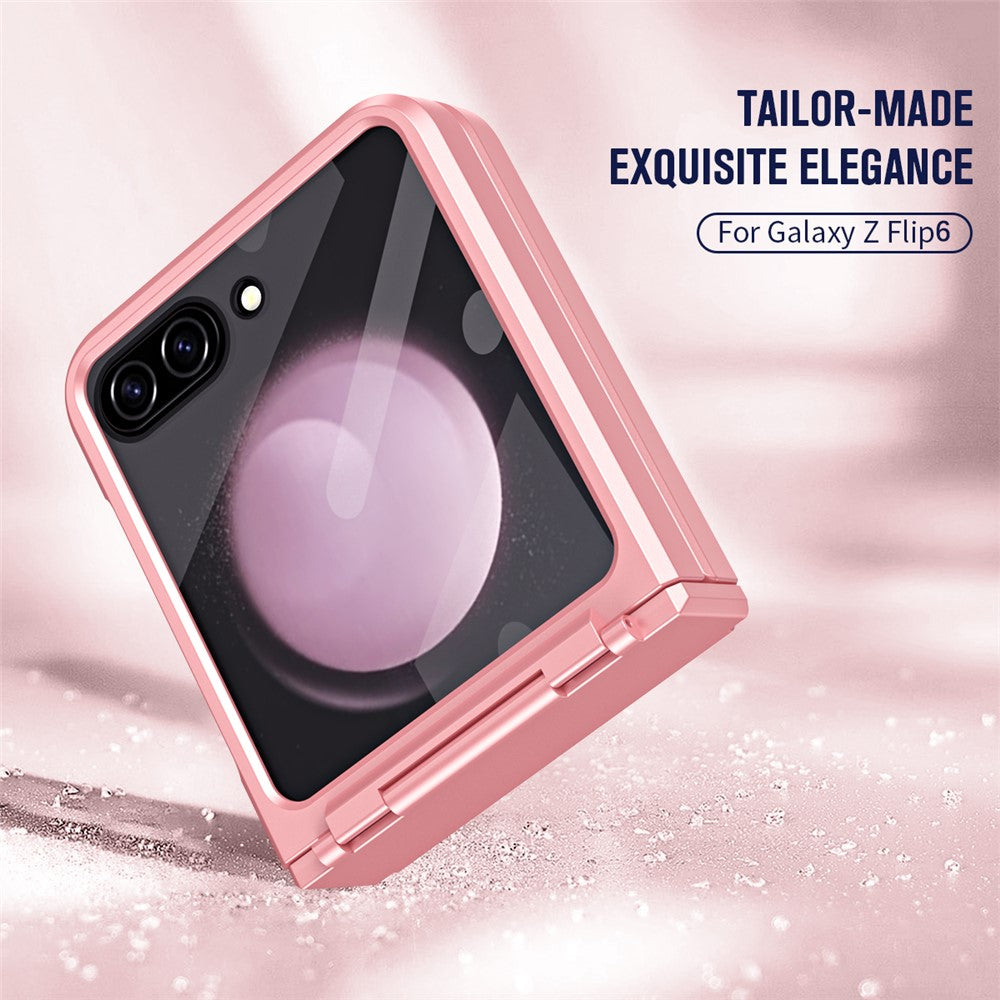 For Samsung Galaxy Z Flip7 FE 5G / Z Flip6 5G / Z Flip5 5G Case Hard PC Non-Slip Phone Cover with Tempered Glass Film - Pink