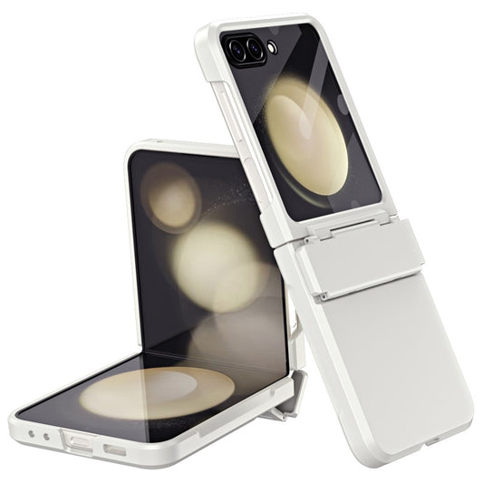 For Samsung Galaxy Z Flip7 FE 5G / Z Flip6 5G / Z Flip5 5G Case Hard PC Non-Slip Phone Cover with Tempered Glass Film - White