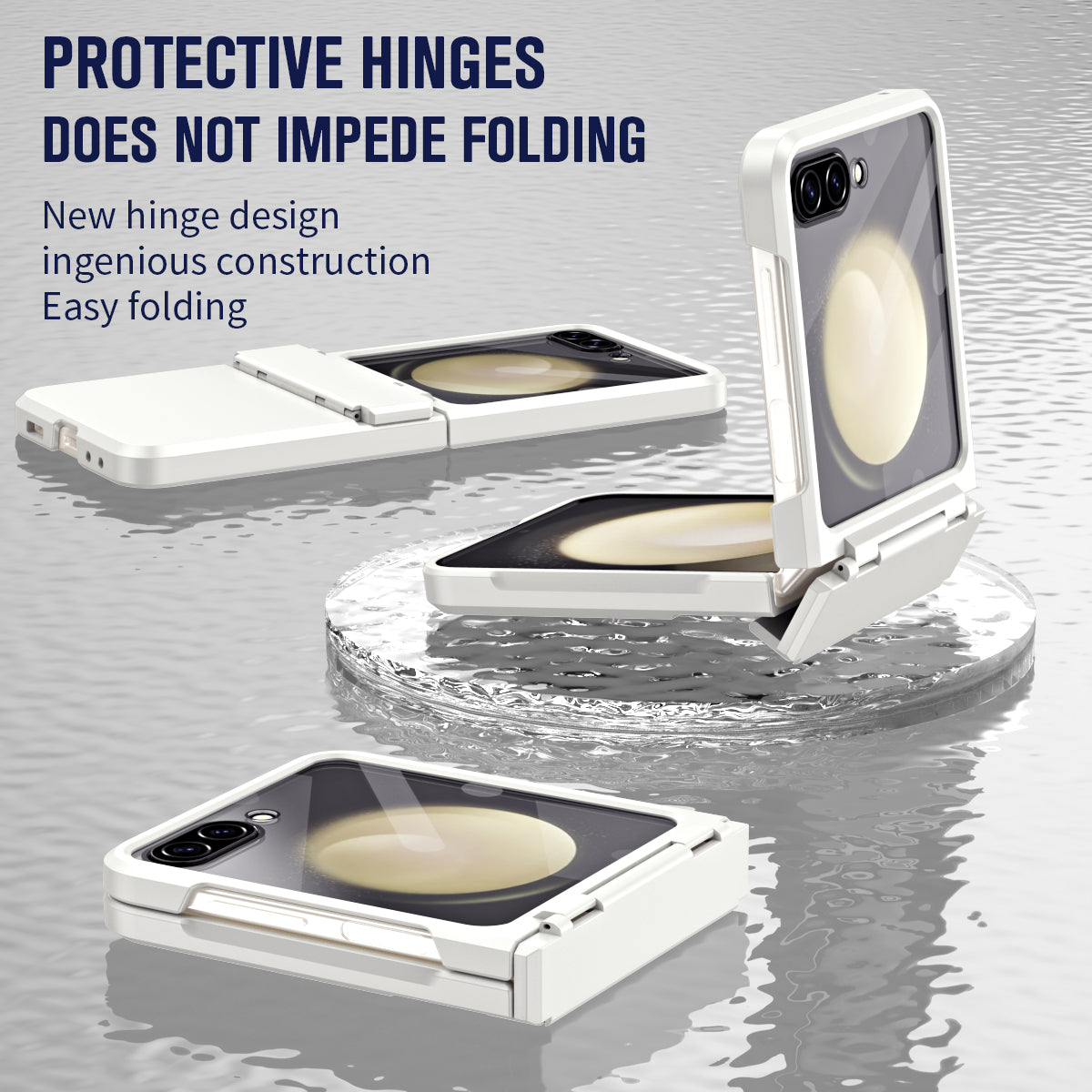 For Samsung Galaxy Z Flip6 5G Case Hard PC Non-Slip Phone Cover with Tempered Glass Film - White