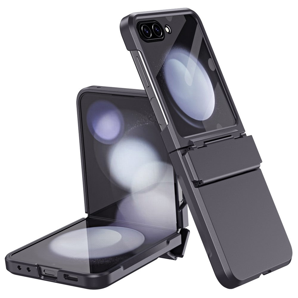 For Samsung Galaxy Z Flip7 FE 5G / Z Flip6 5G / Z Flip5 5G Case Hard PC Non-Slip Phone Cover with Tempered Glass Film - Black