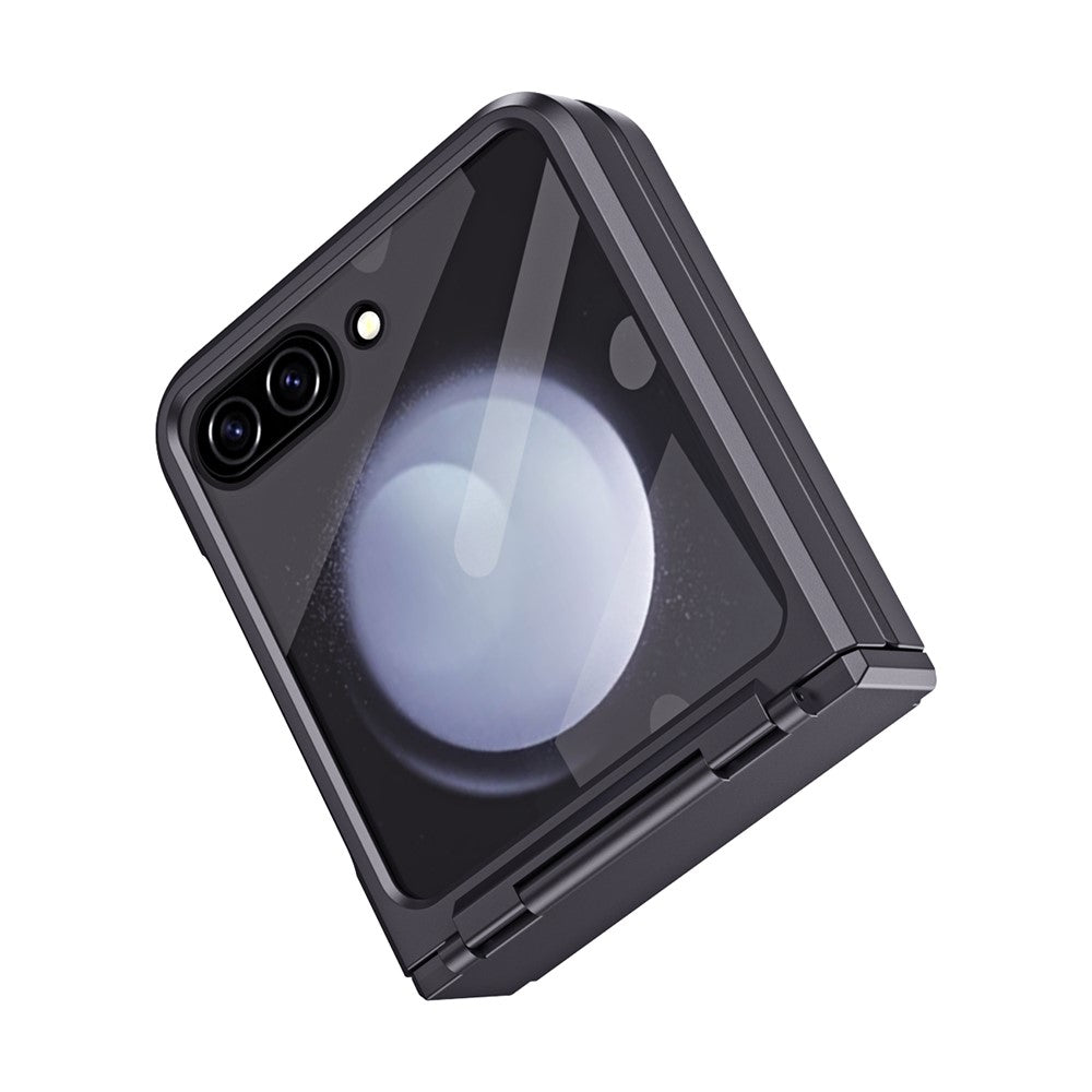 For Samsung Galaxy Z Flip7 FE 5G / Z Flip6 5G / Z Flip5 5G Case Hard PC Non-Slip Phone Cover with Tempered Glass Film - Black
